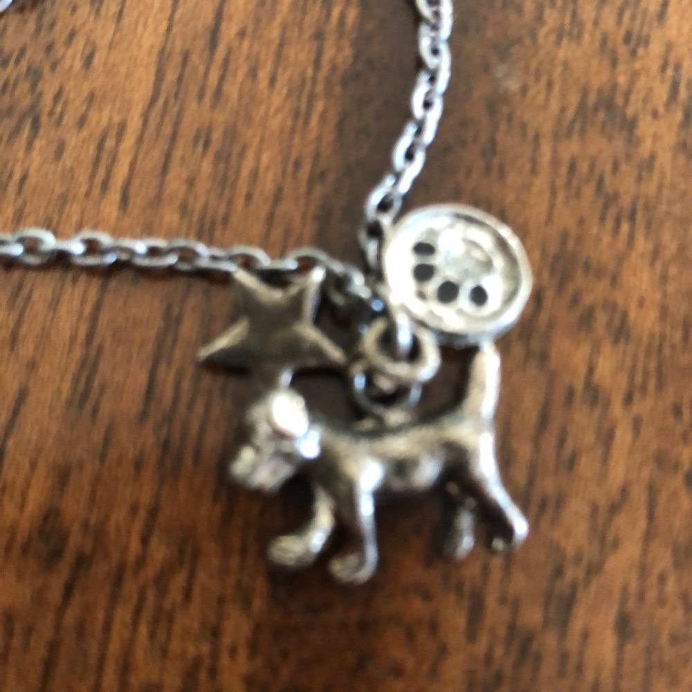 dog charm with paw medallion and star on chain necklace